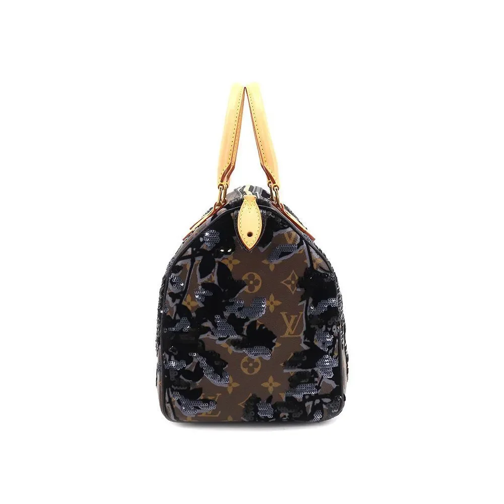 Louis Vuitton Monogram Fleur De Gees Speedy 30 Hand Bag Sequin Brown